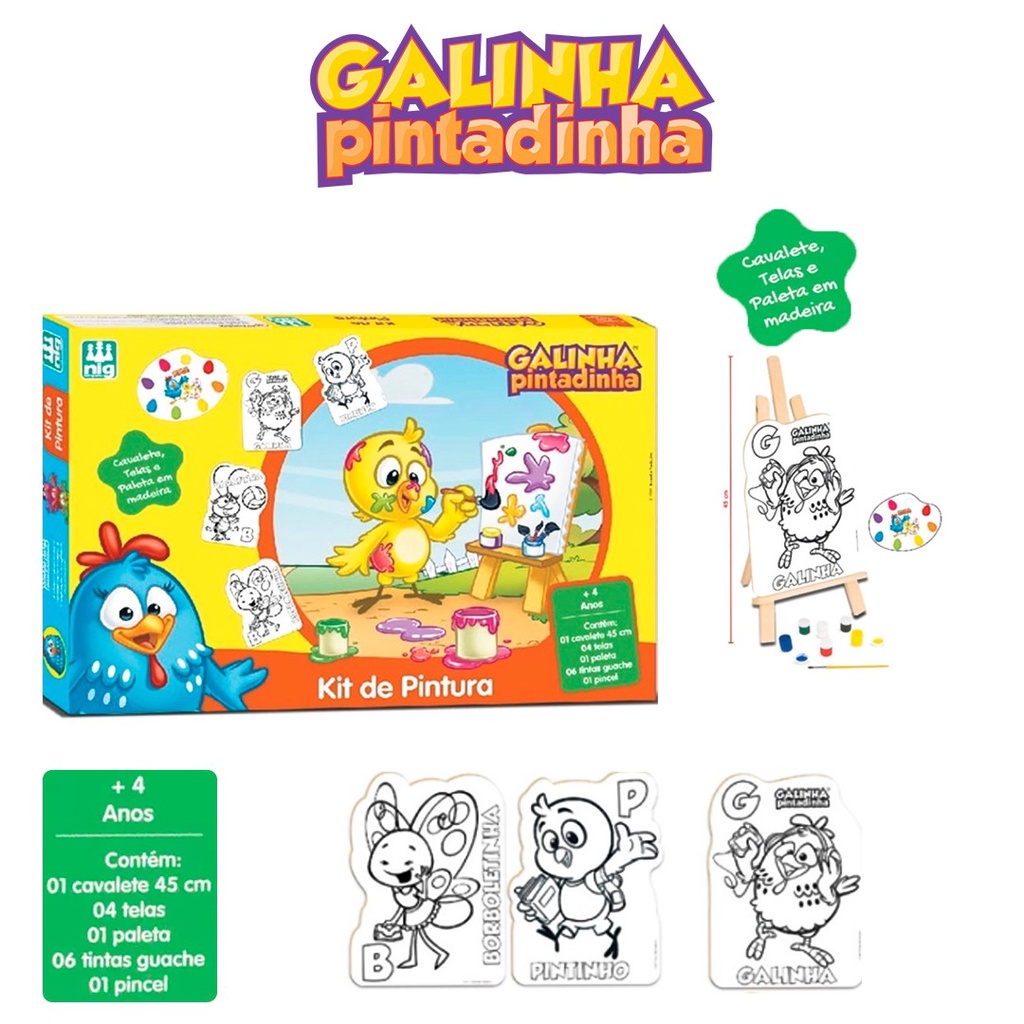 Kit Pintura Galinha Pintadinha Cavalete Tintas Telas Shopee Brasil