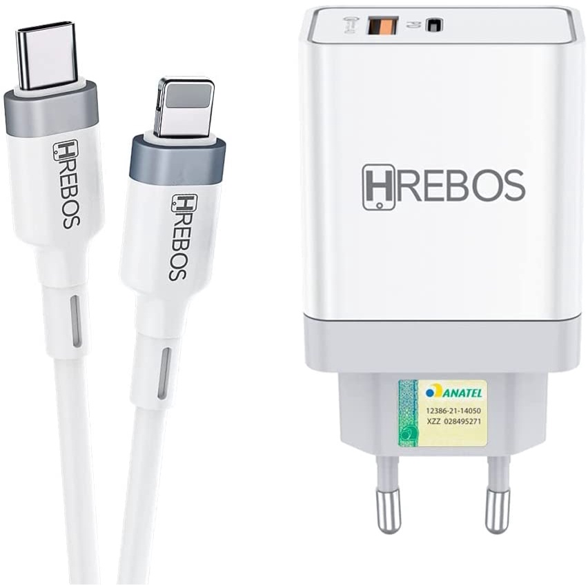 Kit Carregador Turbo Usb A Usb C W Cabo Usb C Lightning Hrebos