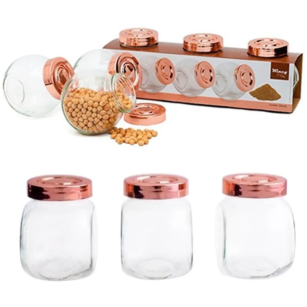 Porta Tempero Condimentos 3 Potes Vidro Rose Gold Cozinha Shopee Brasil