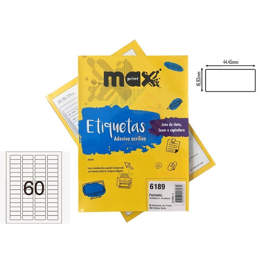 Etiqueta 6189 Ink Las 16 93x44 45mm 100 Folhas 60 Etiquetas Por Folha