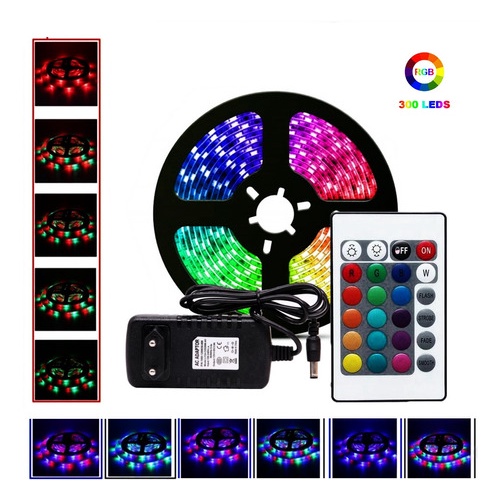 Fita Led 5m Ultra 3528 2835 Rgb Prova Prova D Agua Controle