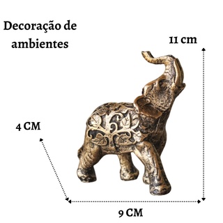 ESTATUETA ELEFANTE INDIANO SABEDORIA MINIATURA DECORADO FOLHAS