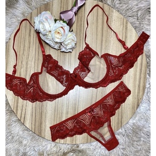 Conjunto Sexy e Sensual Lingerie Feminina Luxo Sutiã de Renda
