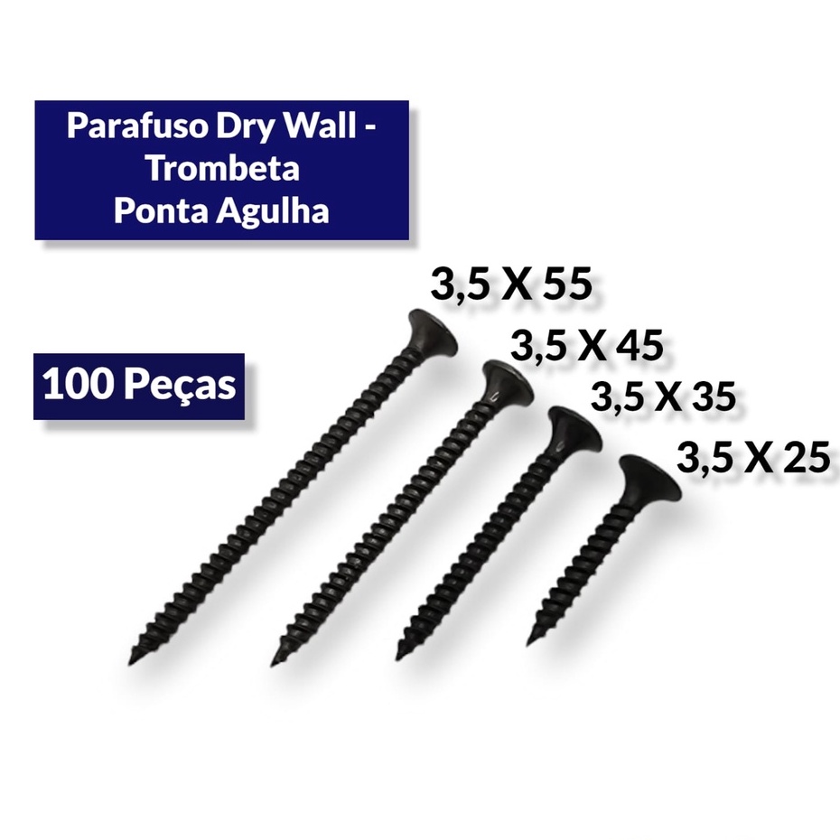 Parafuso Drywall Trombeta Ponta Agulha Gesso 3 5 X 25 35 45 55