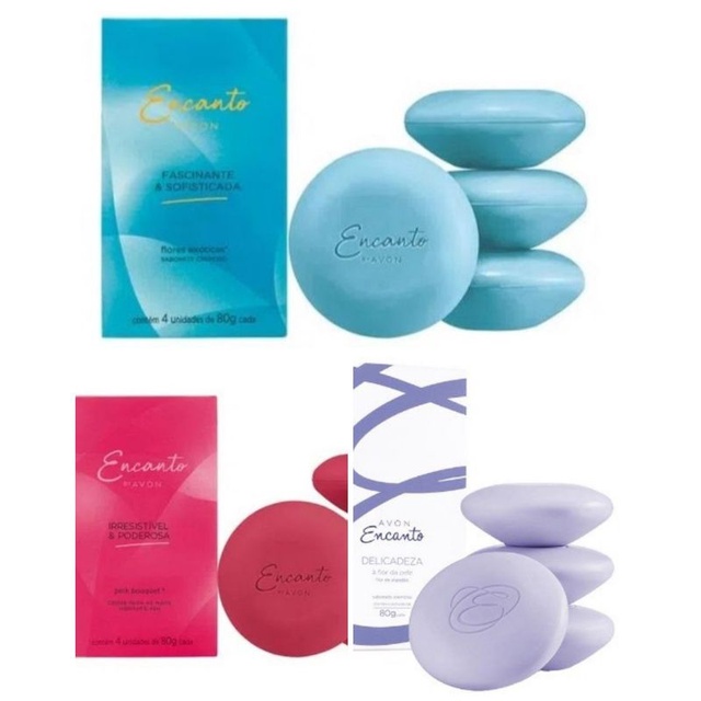 Caixas De Sabonete Avon Encanto Cremoso 4 Unidades 80 G Cada A