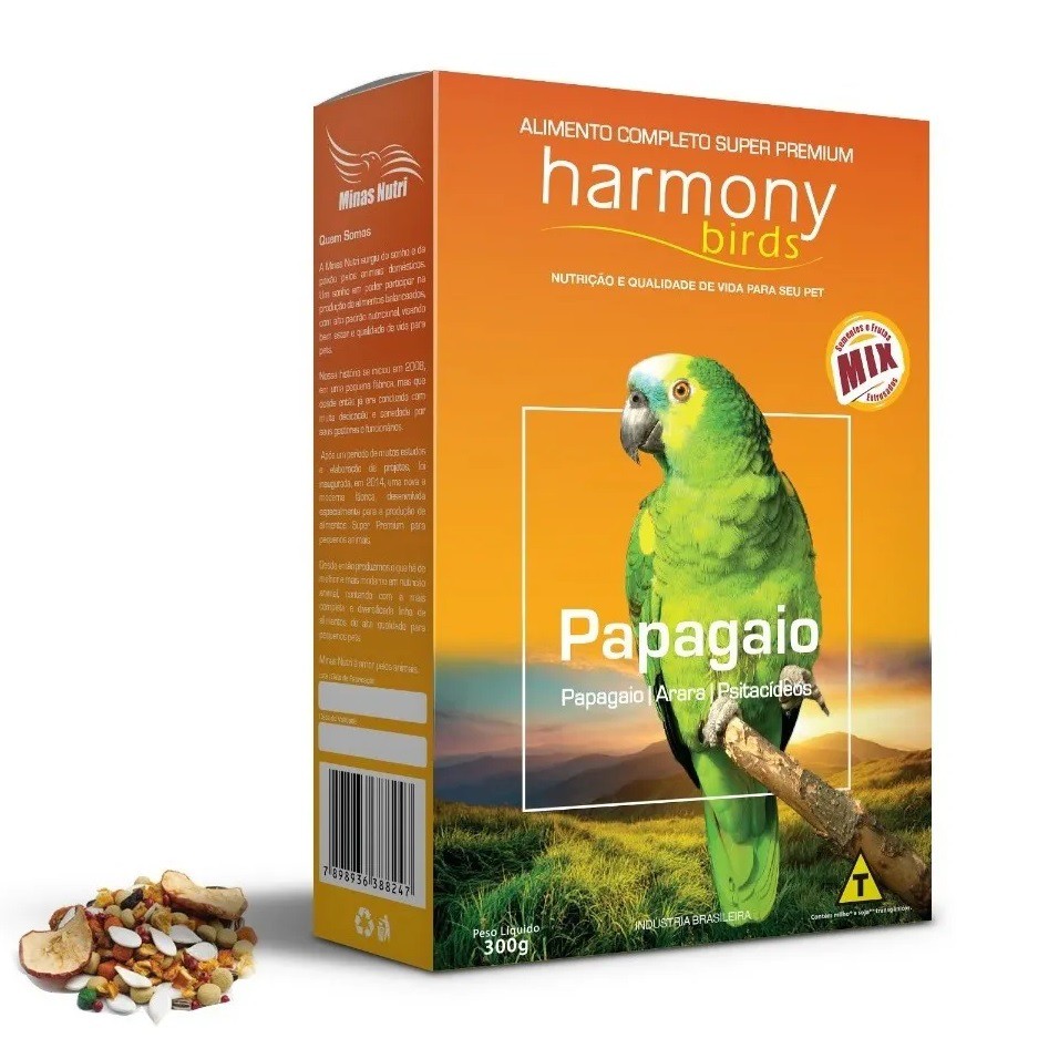 Racao Para Papagaio, Harmony Birds Papagaio 300g - Minas Nutri