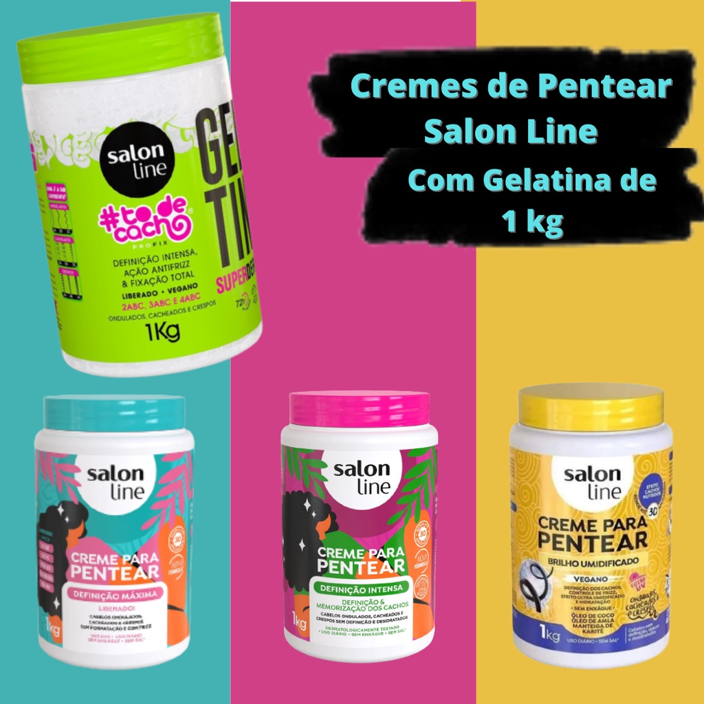 Kit Creme de Pentear Salon line e Gelatina Super Definição 1kg Shopee