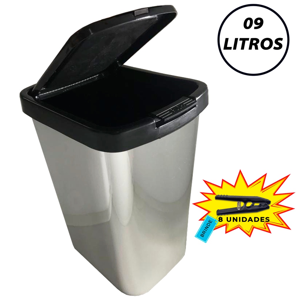 Lixeira Cesto Litros Litros Inox Tampa Click Label Banheiro