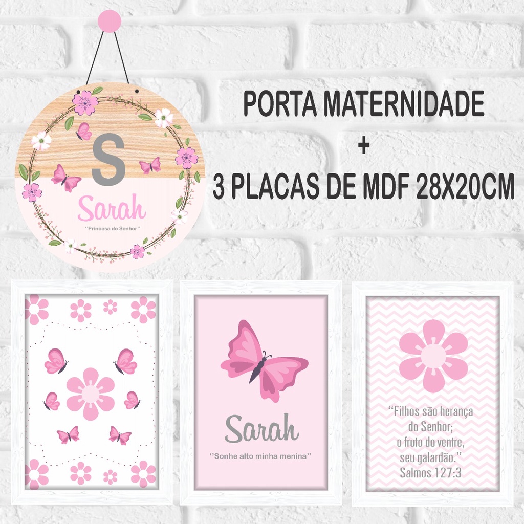 Quadrinhos De Mdf Porta Maternidade Borboletas Jardim Encantado