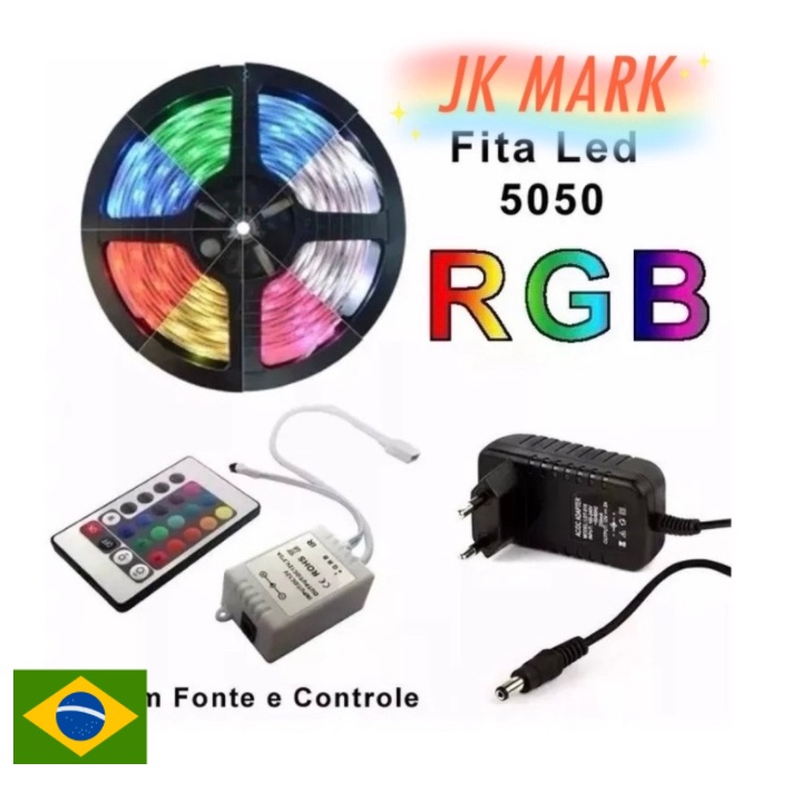 Fita Led Rgb Metro Rolo Completa Cores Fonte A V