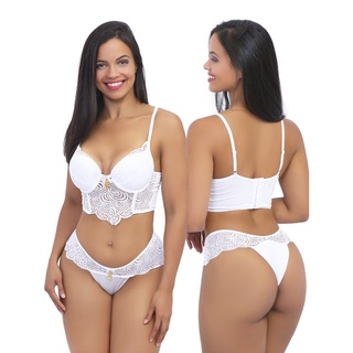 Conjunto Cropped Renda Luxo Lingerie Sensual Aro Soutien Bojo