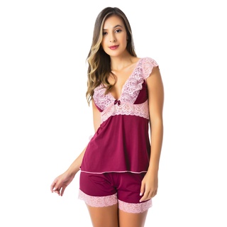 Short Doll Manga De Renda Sem Bojo Pijama Feminino Lingerie