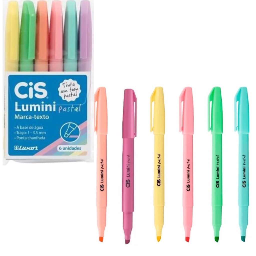 Caneta Marca Texto Cis Lumini Pastel Kit 6 Cores Shopee Brasil