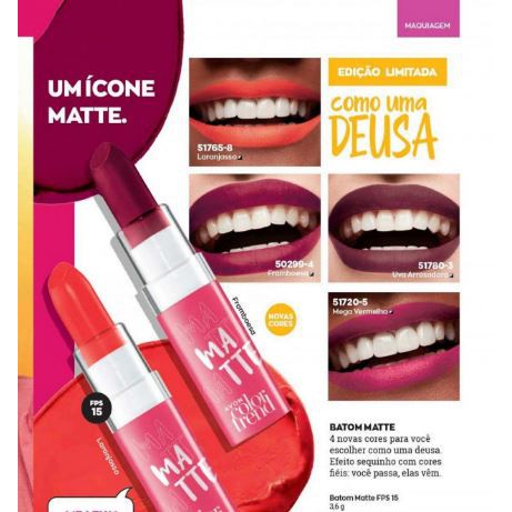 Batom Matte Mega Vermelho FPS 15 Color Trend 3 6g Avon Shopee Brasil