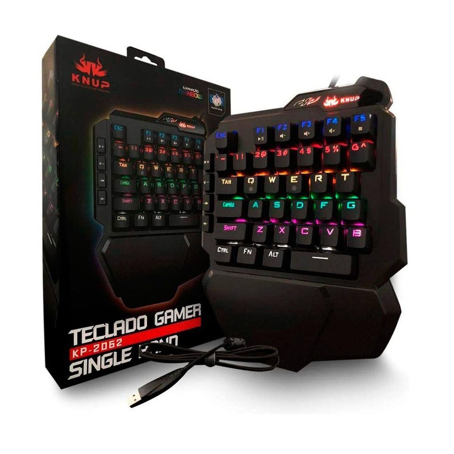 Teclado Gamer Single Handed Uma Mão Usb Rgb Multimídia knup kp 2062