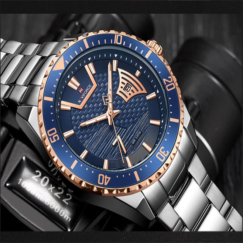 (Frete Grátis) 2021 Nova Naviforce Relógios Dos Homens Top Marca De Luxo Luminosa Aço Inoxidável Tempo De Quartzo Moda Calendário Relógio À Prova D Água Relogio Masculino