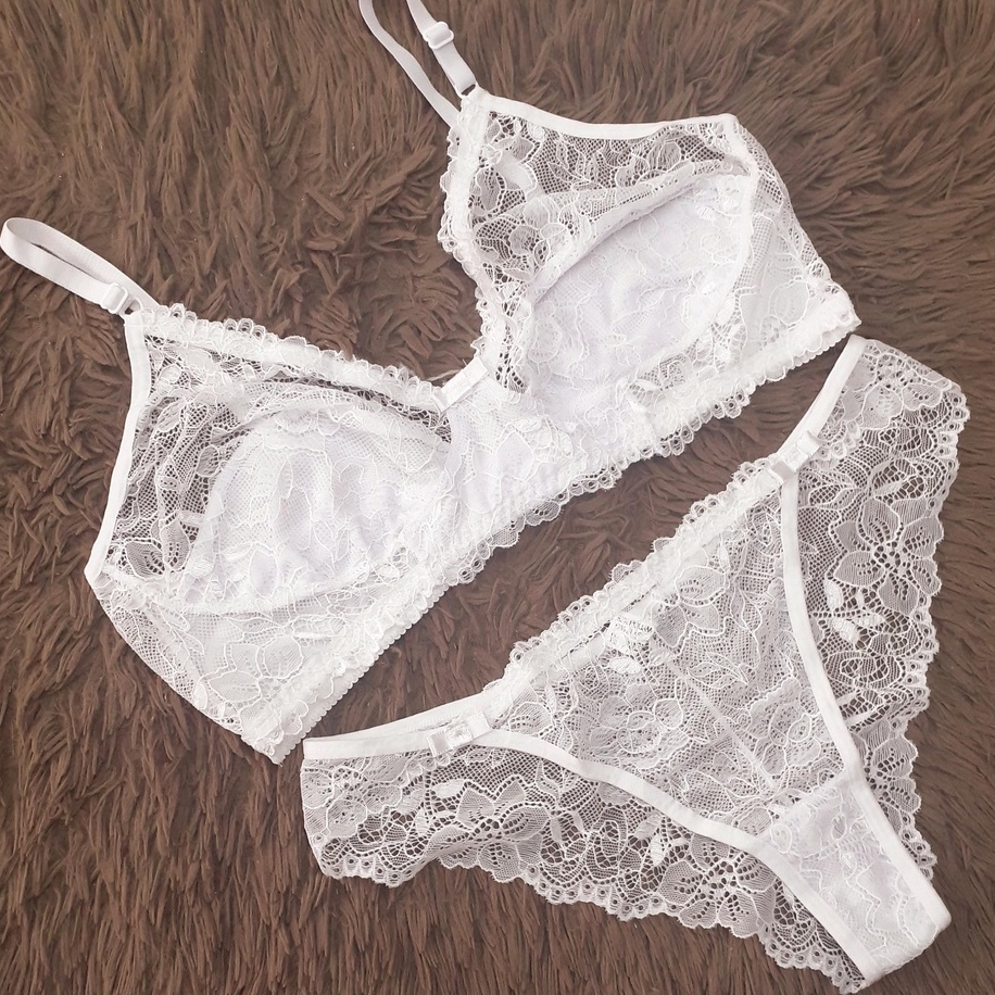 Conjunto De Lingerie Sem Bojo Renda S Aro E Calcinha Tanga Fio Renda