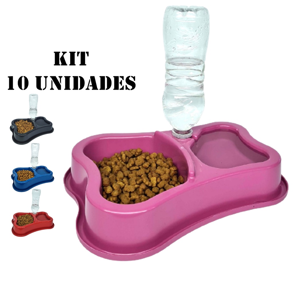 Kit 10 Comedouro Duplo Bebedouro Anti Formiga Pet Suporte Garrafa Gato