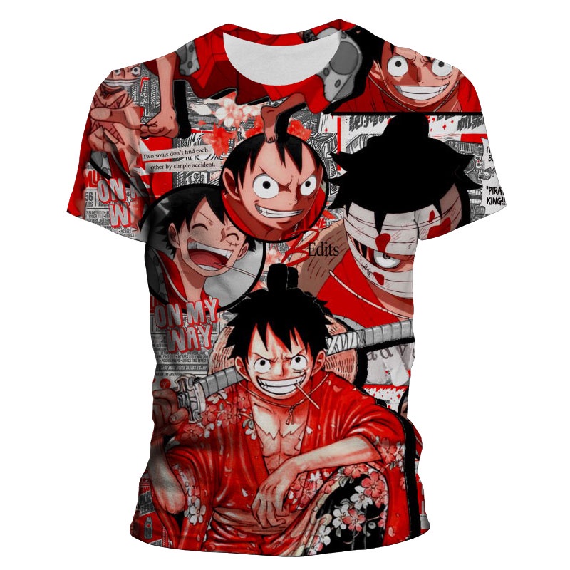 Camiseta Infantil Estampa Do Anime One Piece Luffy 3D Da Moda De Verão