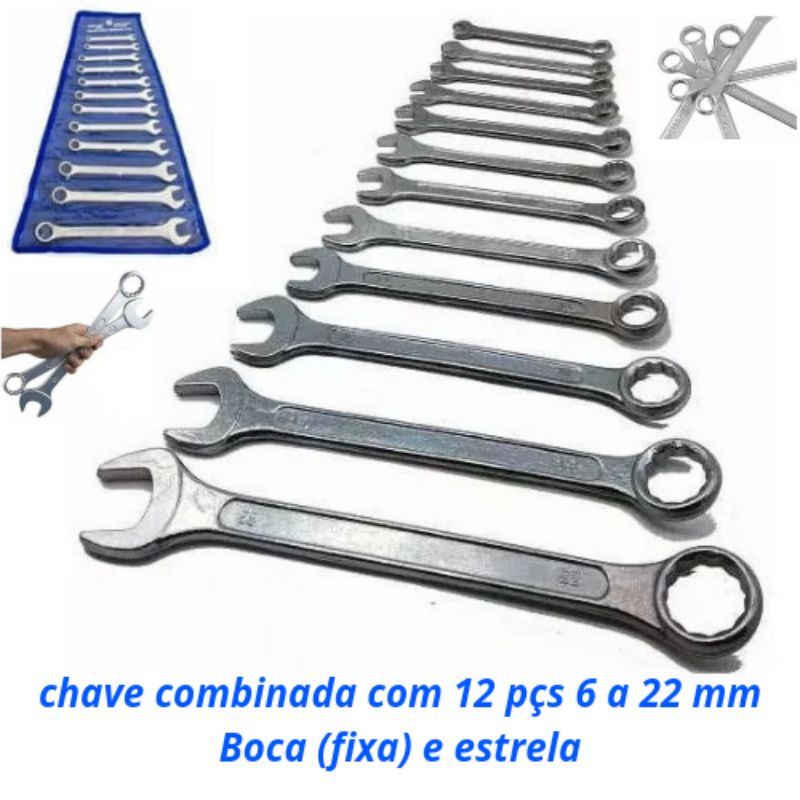 Jogo Kit Chave Combinada 6 A 22mm Boca Estrela 12 Peças Top Desconto