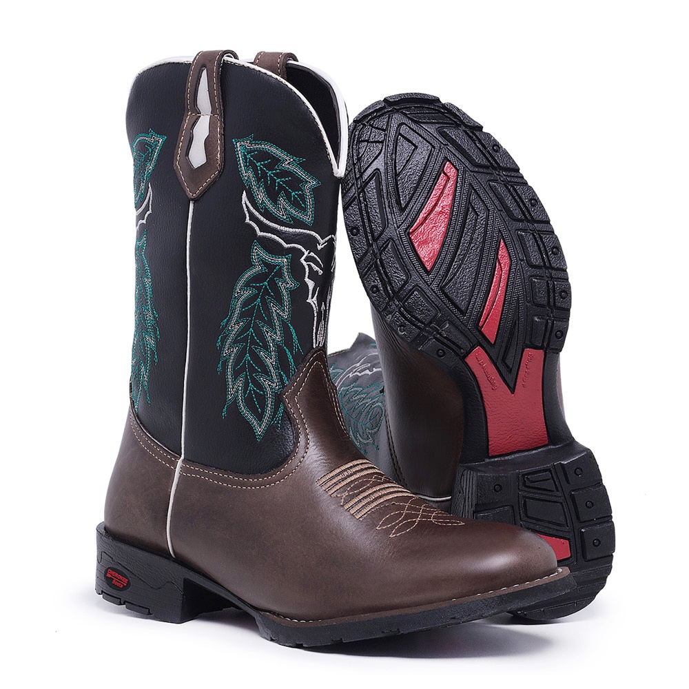 Texana Bico Redondo Masculina Bota Country Botina Cano Alto Bordado