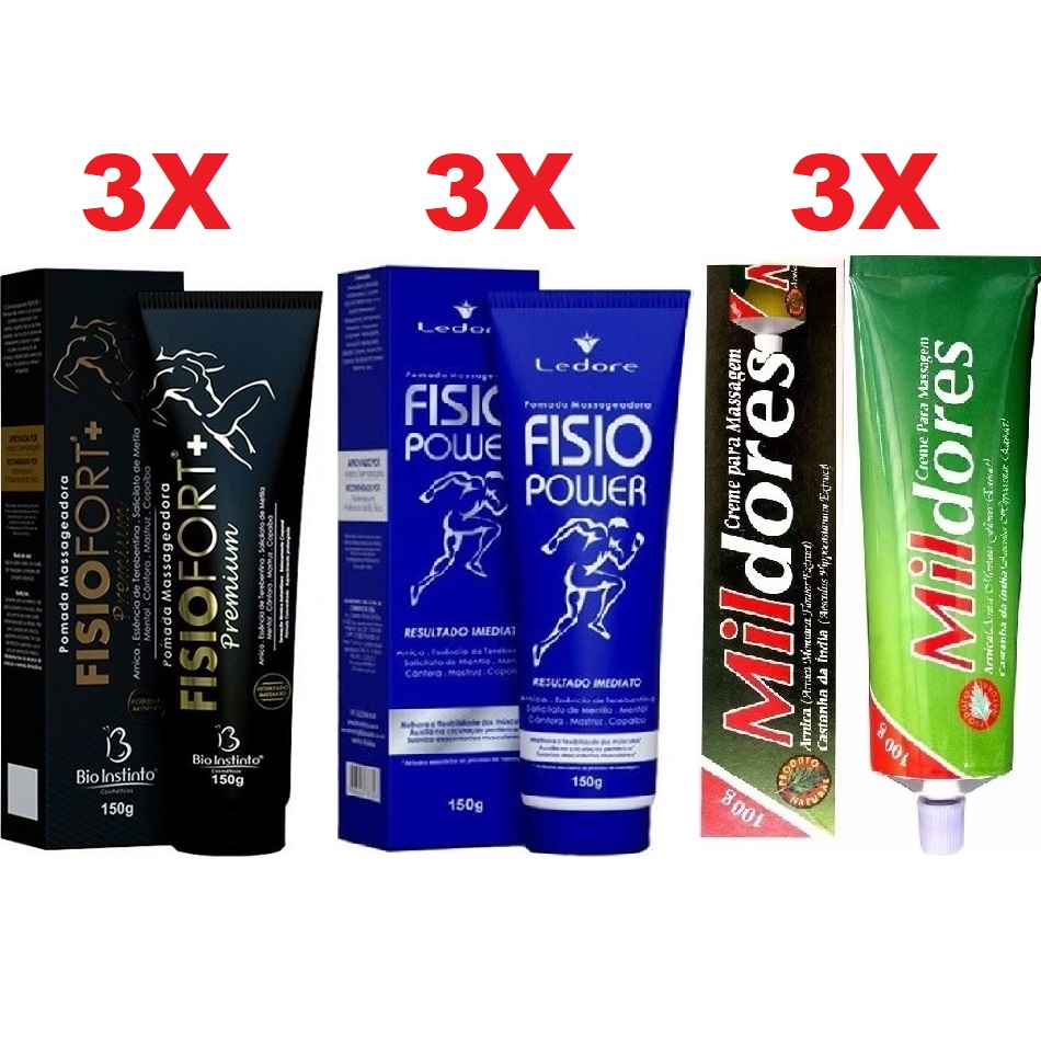 Kit 3 Pomada Fisio Fort Premium 3 Fisio Power 3 Mil Dores Shopee