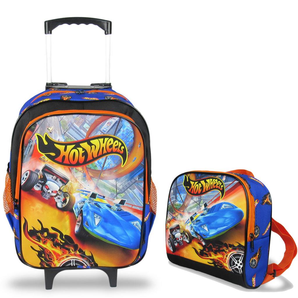 Mochila Escolar De Rodinhas E Lancheira Hot Wheels Shopee Brasil