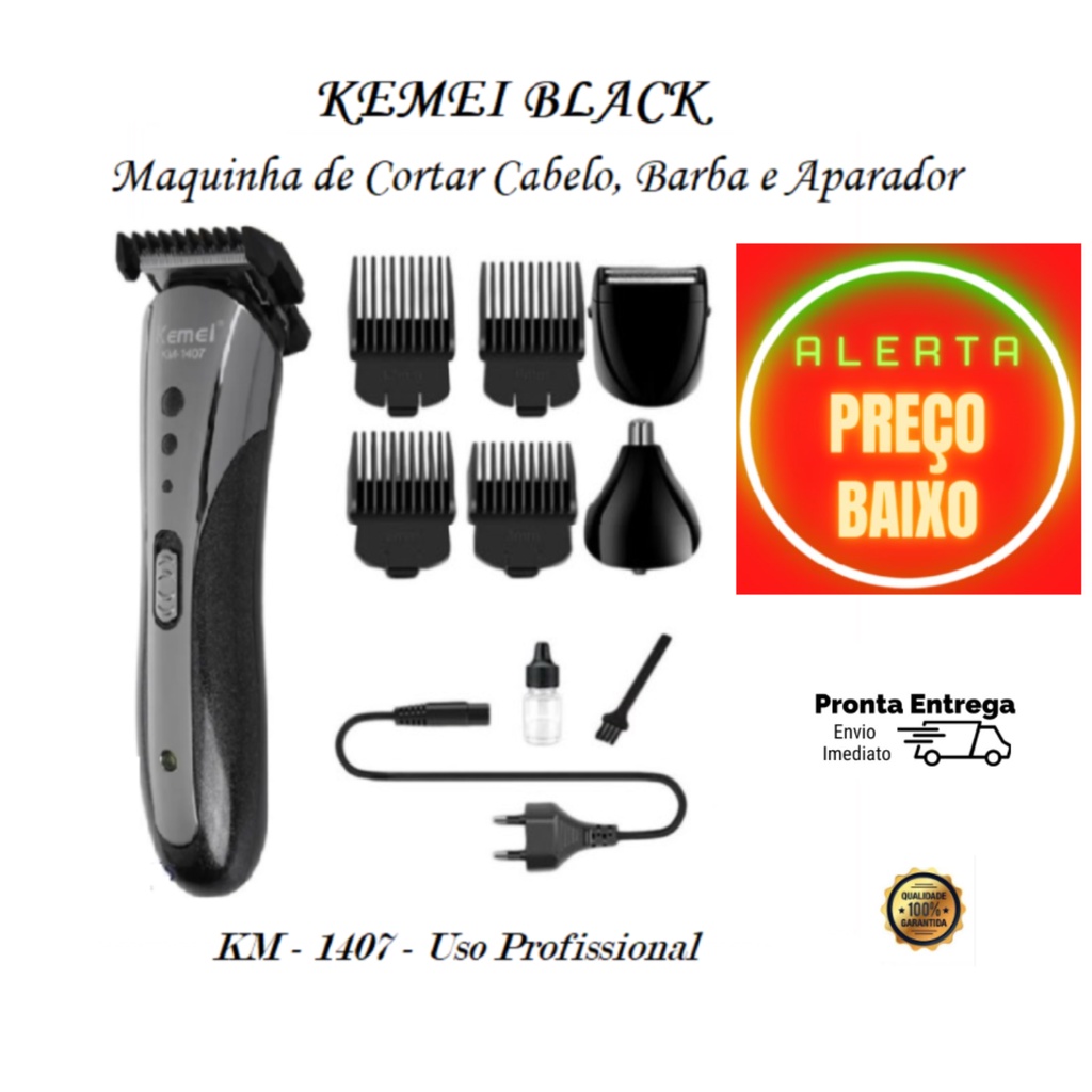 NOVA Kemei Black KM 1407 Maquinha Elétrica Profissional 3 em 1 de