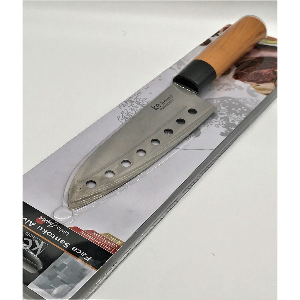 Faca De Cozinha Chef Samurai Japonesa Santoku Sulcos Inox Linha