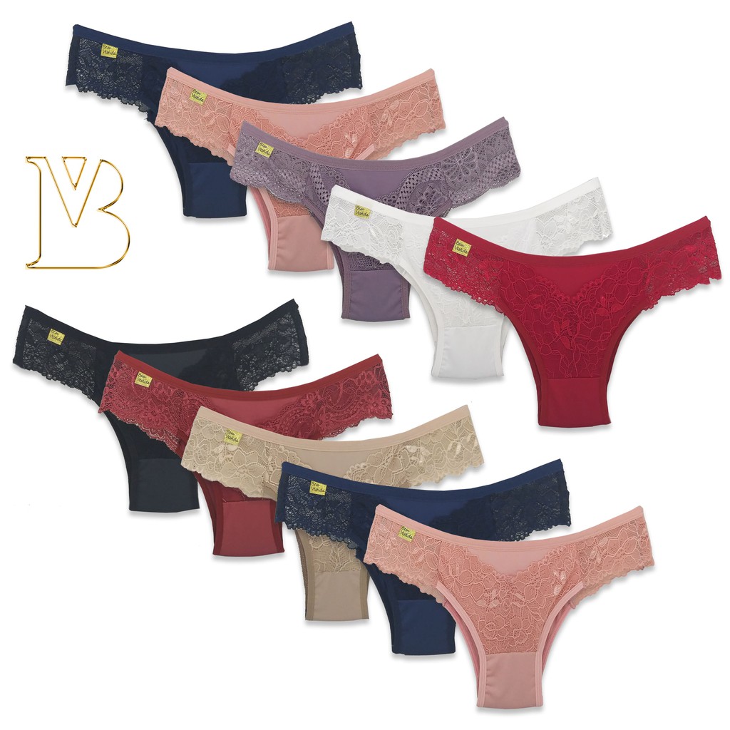 Kit 5 Calcinhas Femininas Renda Em Microfibra Lisa Lingerie Shopee Brasil