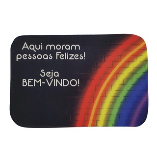 Tapete Capacho De Porta Emborrachado Estampa LGBTQIA Bem Vindo 40x60