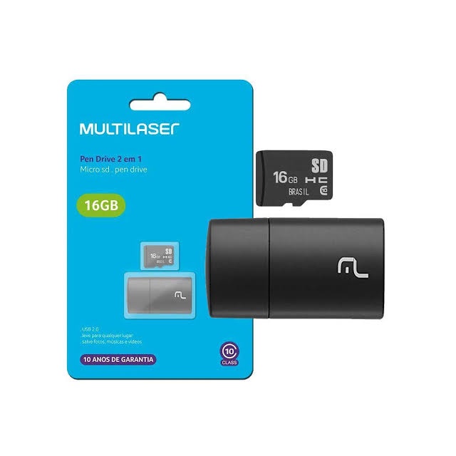 Cartão de Memória 16 Gb 2 em 1 Multilaser Leitor Pen Drive USB