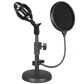 Suporte Pedestal Microfone Tripé Mesa Estúdio Pop Filter Shock