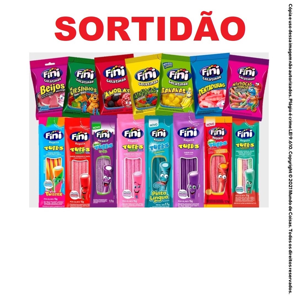 Kit Fini SORTIDOS Tubetes Azedinha Dentadura Bananinha Amorinha Beijo