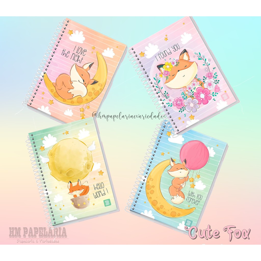 CADERNO PEQUENO CUTE FOX 1 4 96 FOLHAS CAPA DURA C ASPIRAL 140mm X