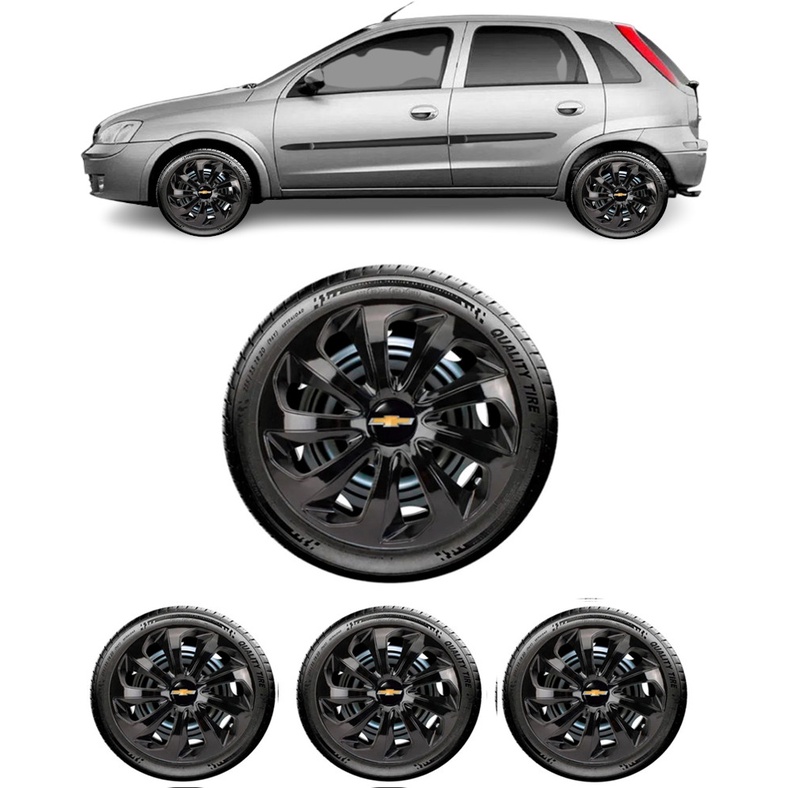 Jogo 4 Calota Esportiva Velox Preto Aro 13 GM Chevrolet Corsa Hatch