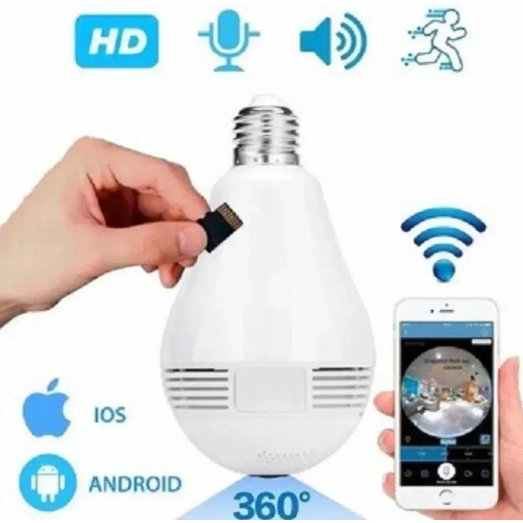 Camera Ip Seguraca Lampada Vr Panoramica Espia Wifi V Shopee