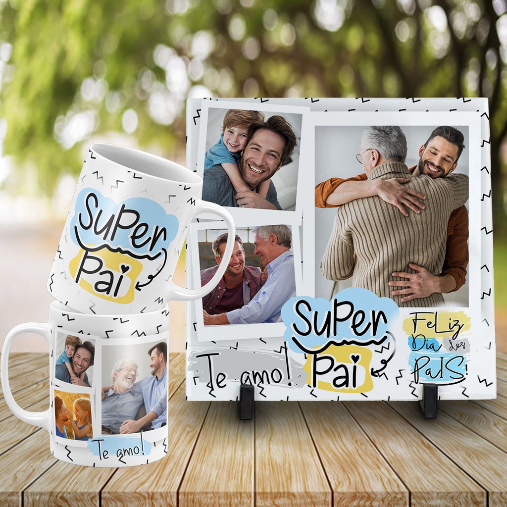 Kit 1 Caneca 1 Azulejo Feliz Dia Dos Pais Shopee Brasil