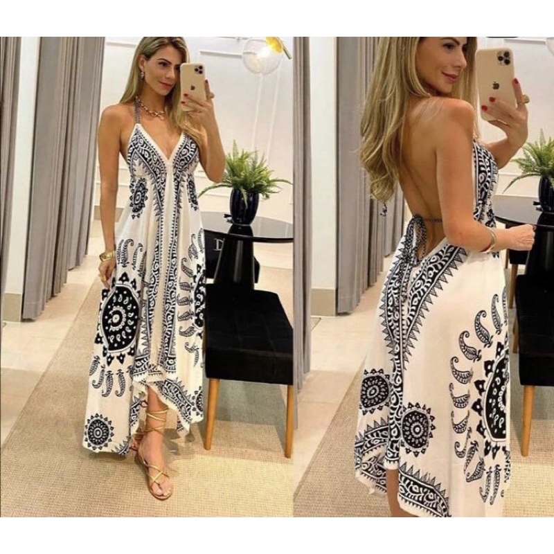 Vestido Indiano Moda Boho Hippie Shopee Brasil