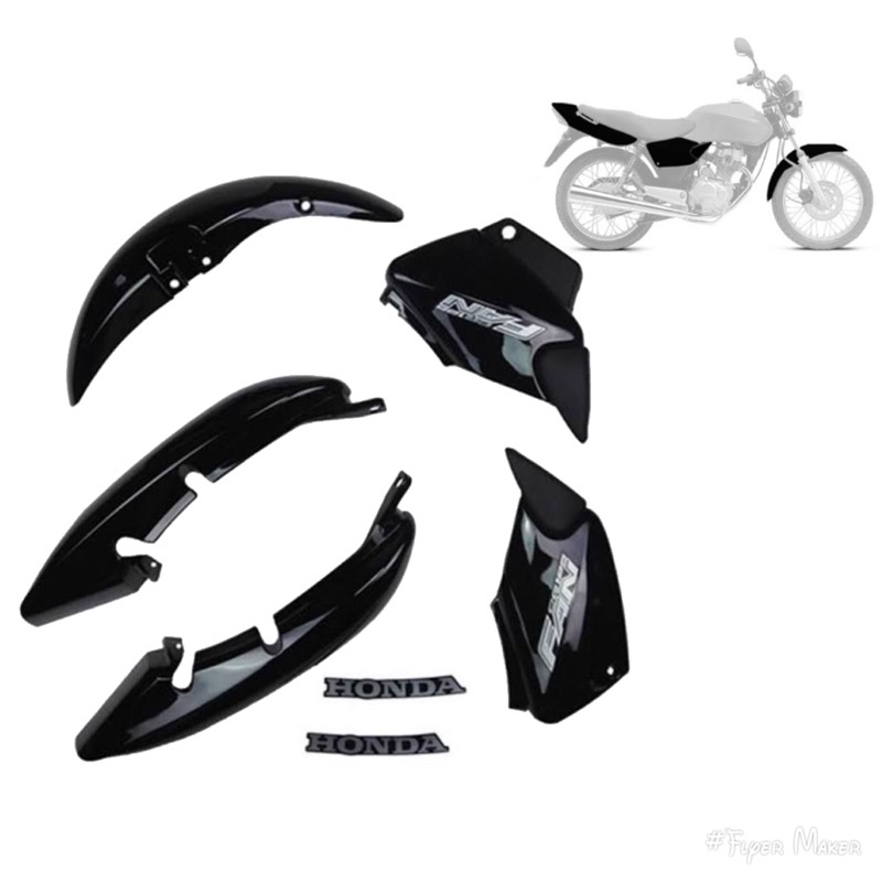 Kit Carenagem Plastica Cg 125 Fan 2008 Preto Injetado Adesivos