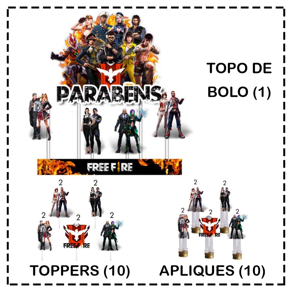 Topo De Bolo Free Fire Toppers Para Doces Apliques Para