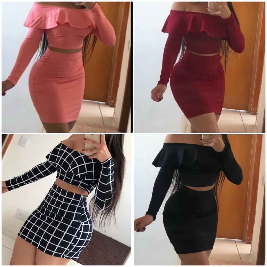 Conjunto Cropped Cigana E Saia Manga Longa Shopee Brasil