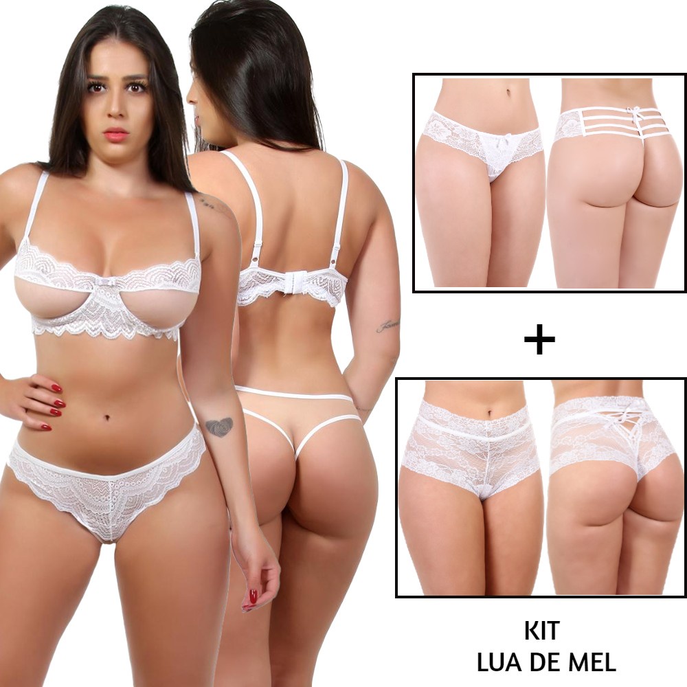 Conjunto Transparente Renda Tule Calcinhas Sexy Lacradora