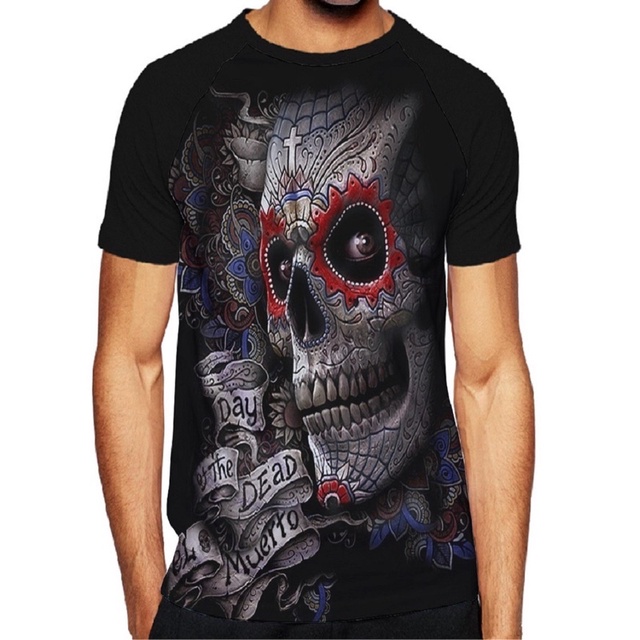 Camiseta Masculina Preta Estampa Caveira Mexicana Moda Shopee Brasil