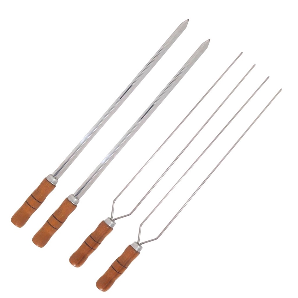 Kit Espetos De Inox Cm Cabo Madeira Espada E Duplo Shopee