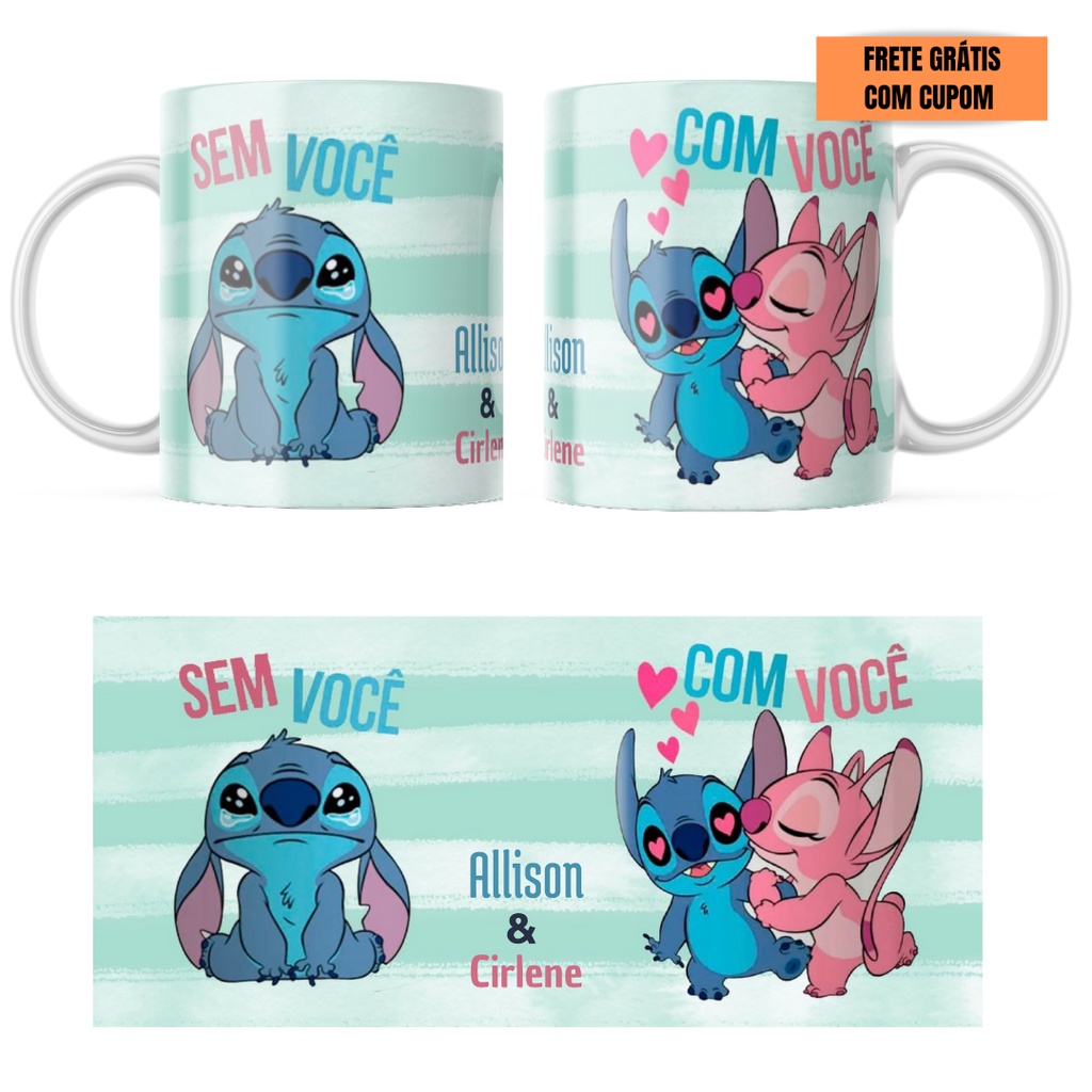 Caneca Lilo E Stitch Seu Nome Ou Casal Personalizada De Porcelana