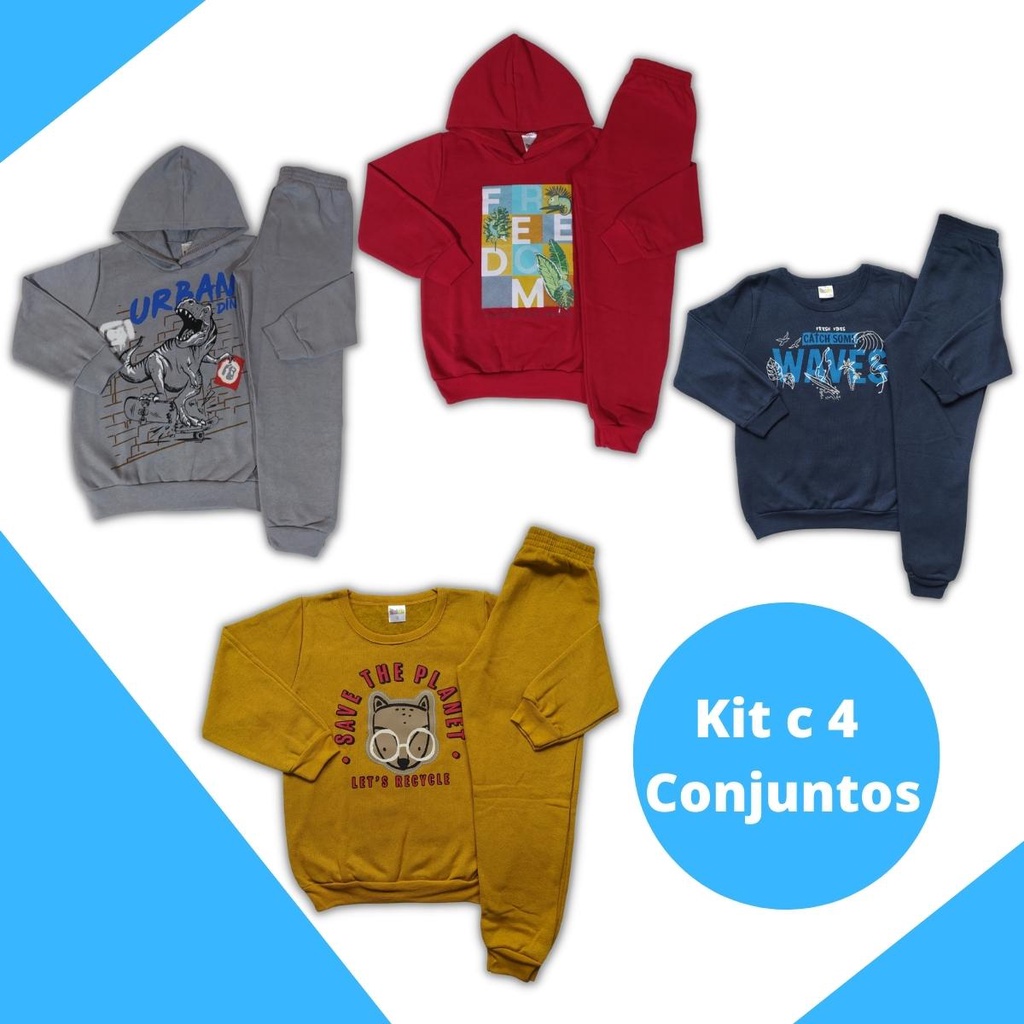 Kit 4 Conjuntos De Moletom Menino Inverno Masculino De Frio Shopee Brasil