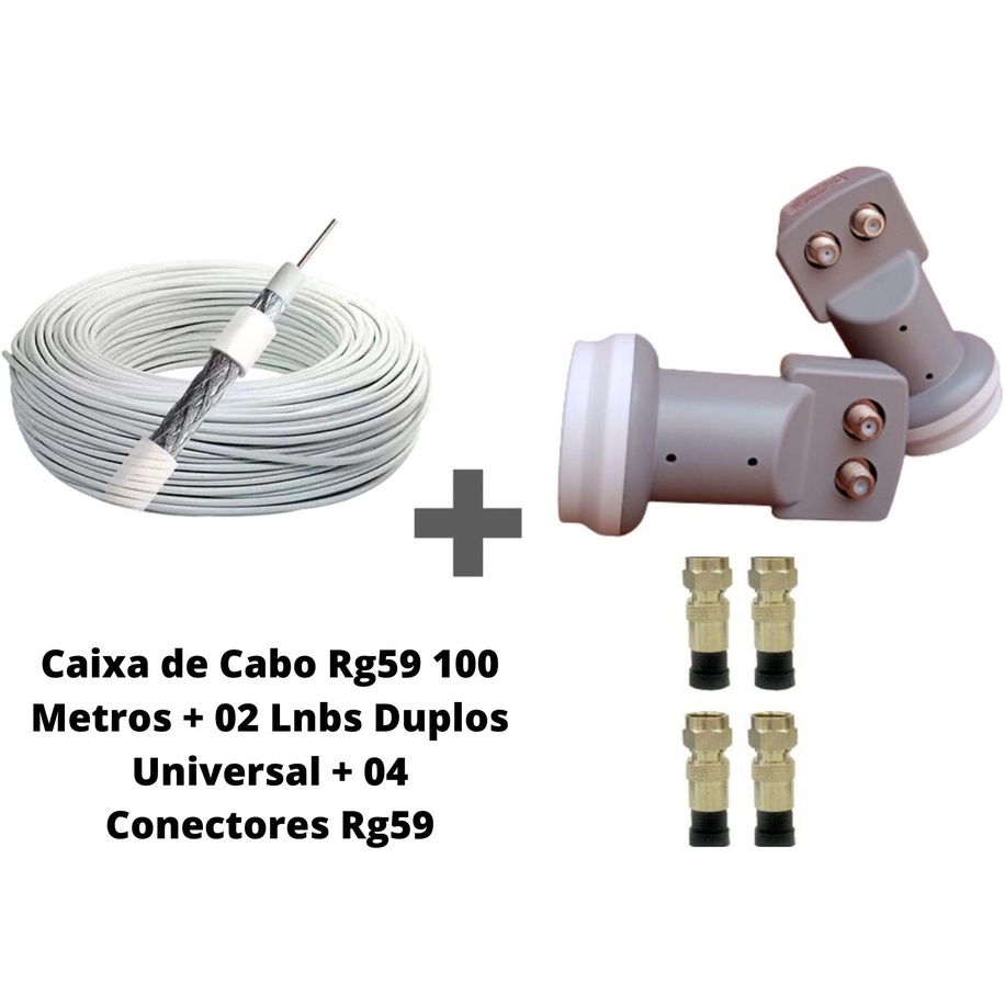 Caixa De Cabo Rg59 100 Metros P Banda Ku 02 Lnbs Duplos Universal