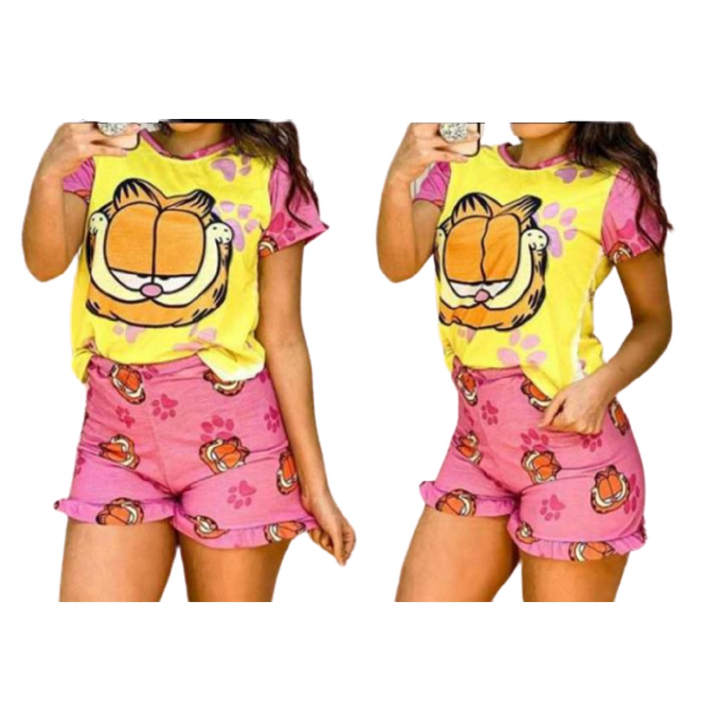 Pijamas Femininos Personagens Minie Scooby Doo Garfield Shorts Bob