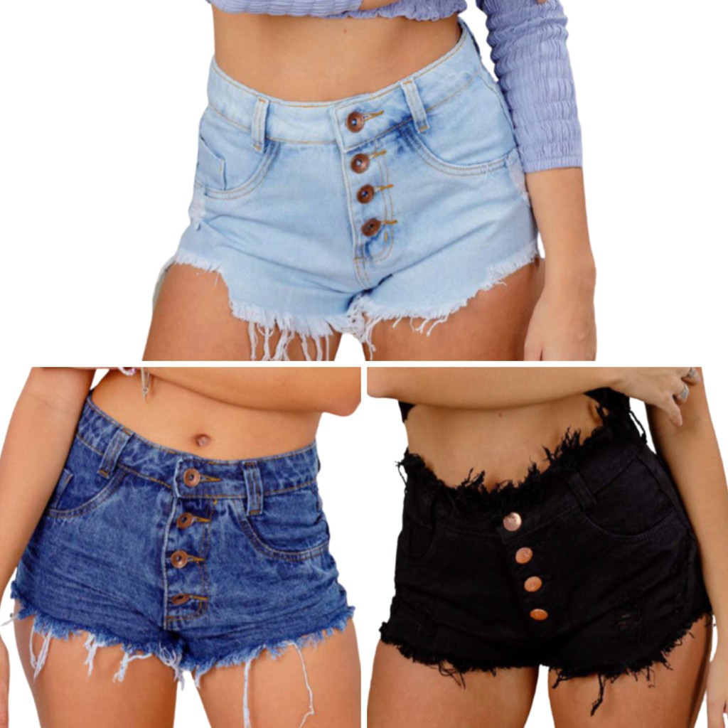 Kit Bermudas Jeans Feminina Short Feminino Rasgado Destroyed Cord O